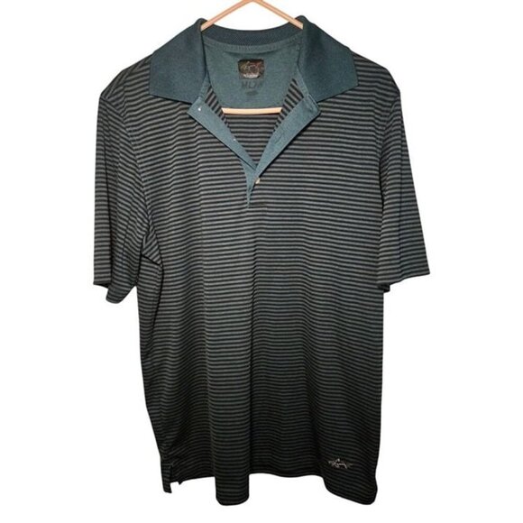 Greg Norman Polo Shirt Men’s M Play Dry Green Striped Collared Golf Activewear - Picture 1 of 5